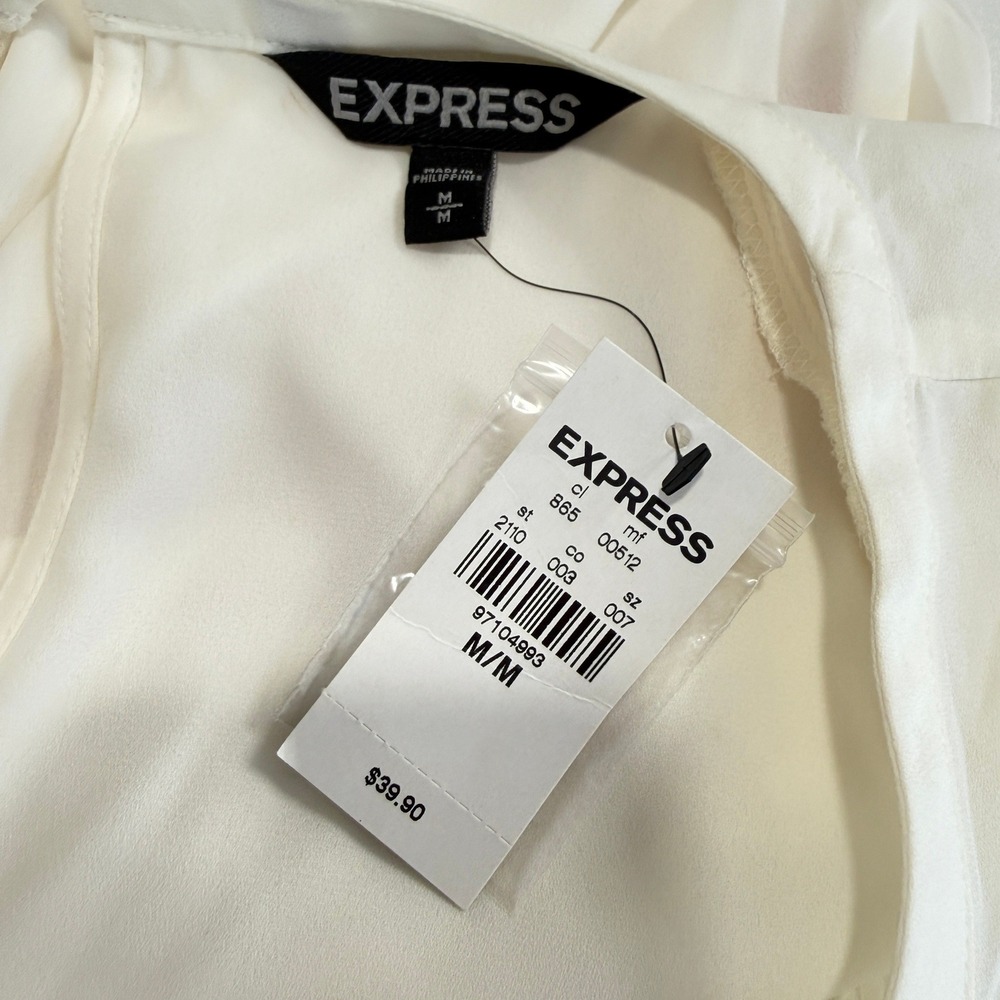 EXPRESS Ivory Lace Inset Ruffle Sleeve Blouse Medium‎ - Picture 3 of 6